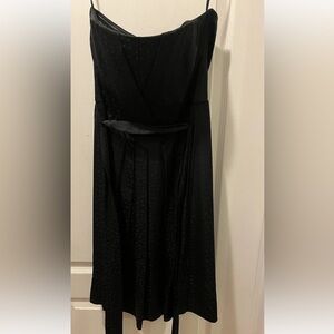White House Black Market Silk Black Sleeveless Dress With Dots, Size 8